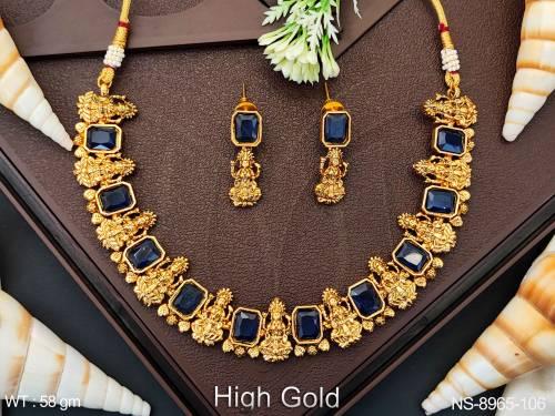 Designer Temple Jewelry Fancy Style Beautiful  High Gold Polish Necklace Set